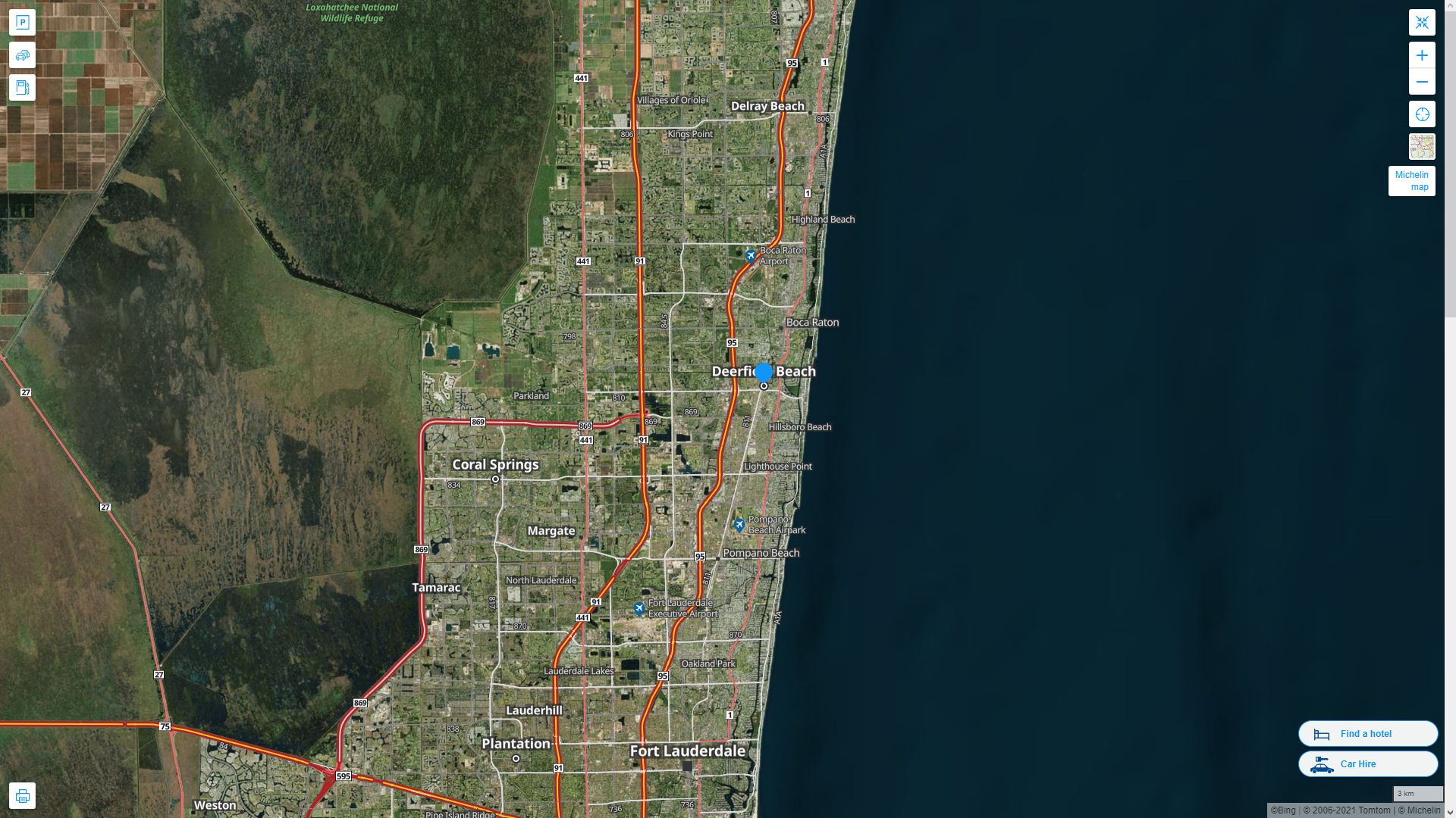 Deerfield Beach Florida Highway and Road Map with Satellite View